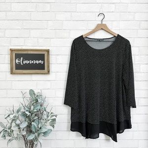 ADRIANNA PAPELL Black Dot 3/4 Sleeve Chiffon Bottom Top